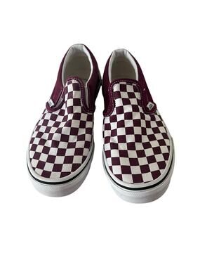 Vans 3 Girl's Classic slip-on flat burgundy white checkerboard flat sneakers